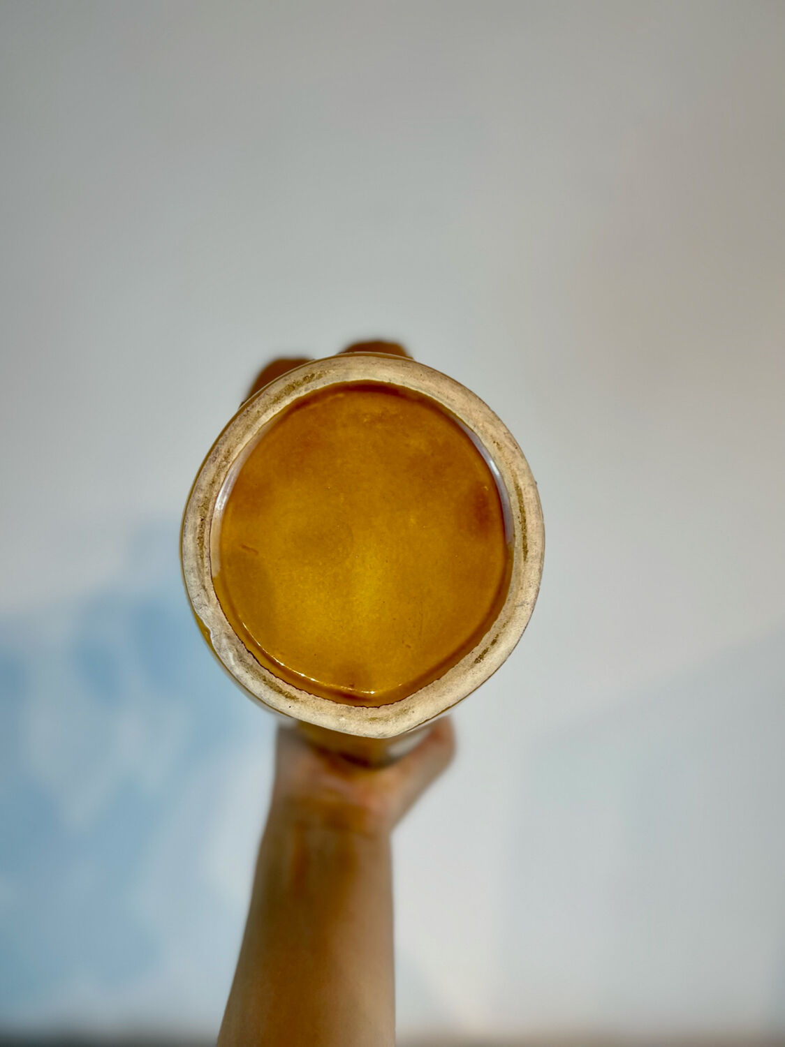 Pichet / carafe en barbotine chien marron clair