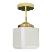 Vintage square globe pendant / ceiling light in white opaline