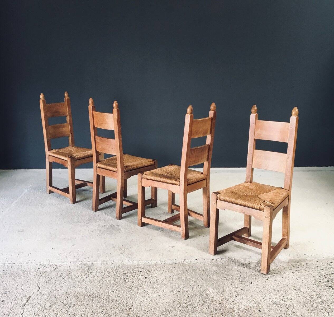 Handcrafted Oak and Rush Dining Chairs, Belgium, 1960s, Set of 6