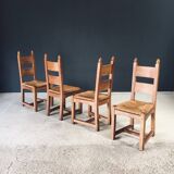 Handcrafted Oak and Rush Dining Chairs, Belgium, 1960s, Set of 6
