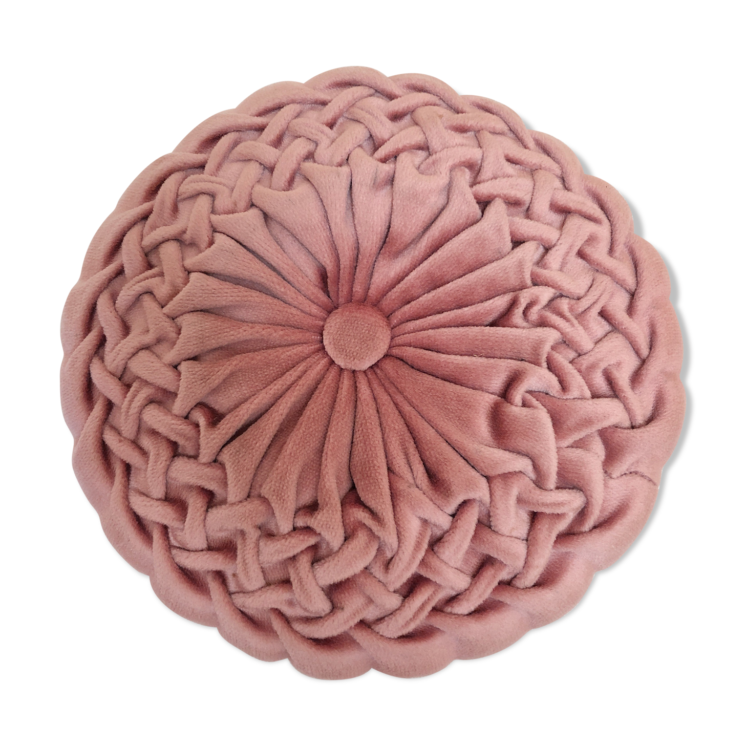 Coussin plissé ancien en velours rose