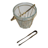 Vintage 1970s glass and metal ice bucket with tongs