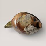 Ancient zoomorphic whistle of a partridge bird in glazed stoneware from La Borne.