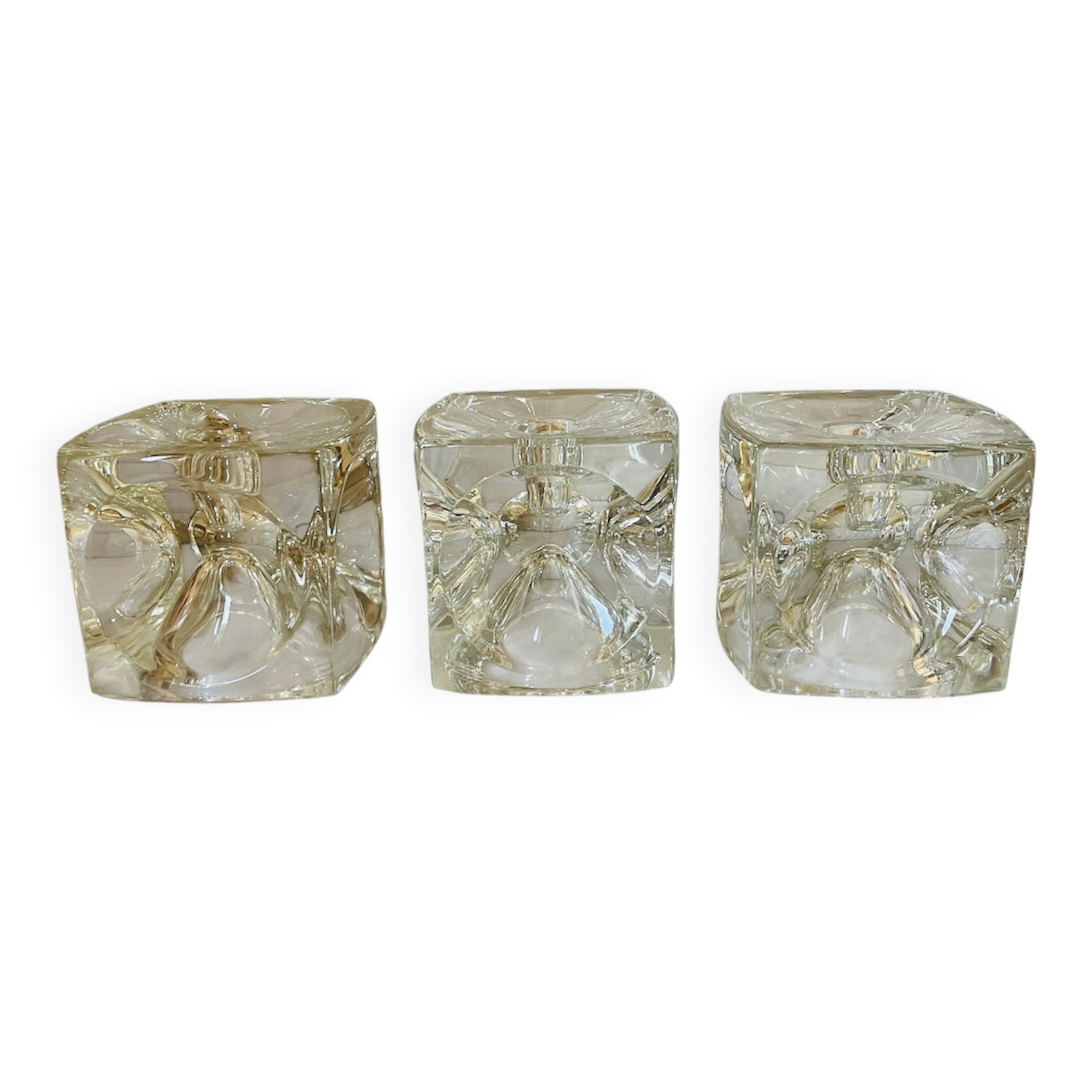 "Ice Cube" candle holders in solid glass attributed to Peill & Putzler - All