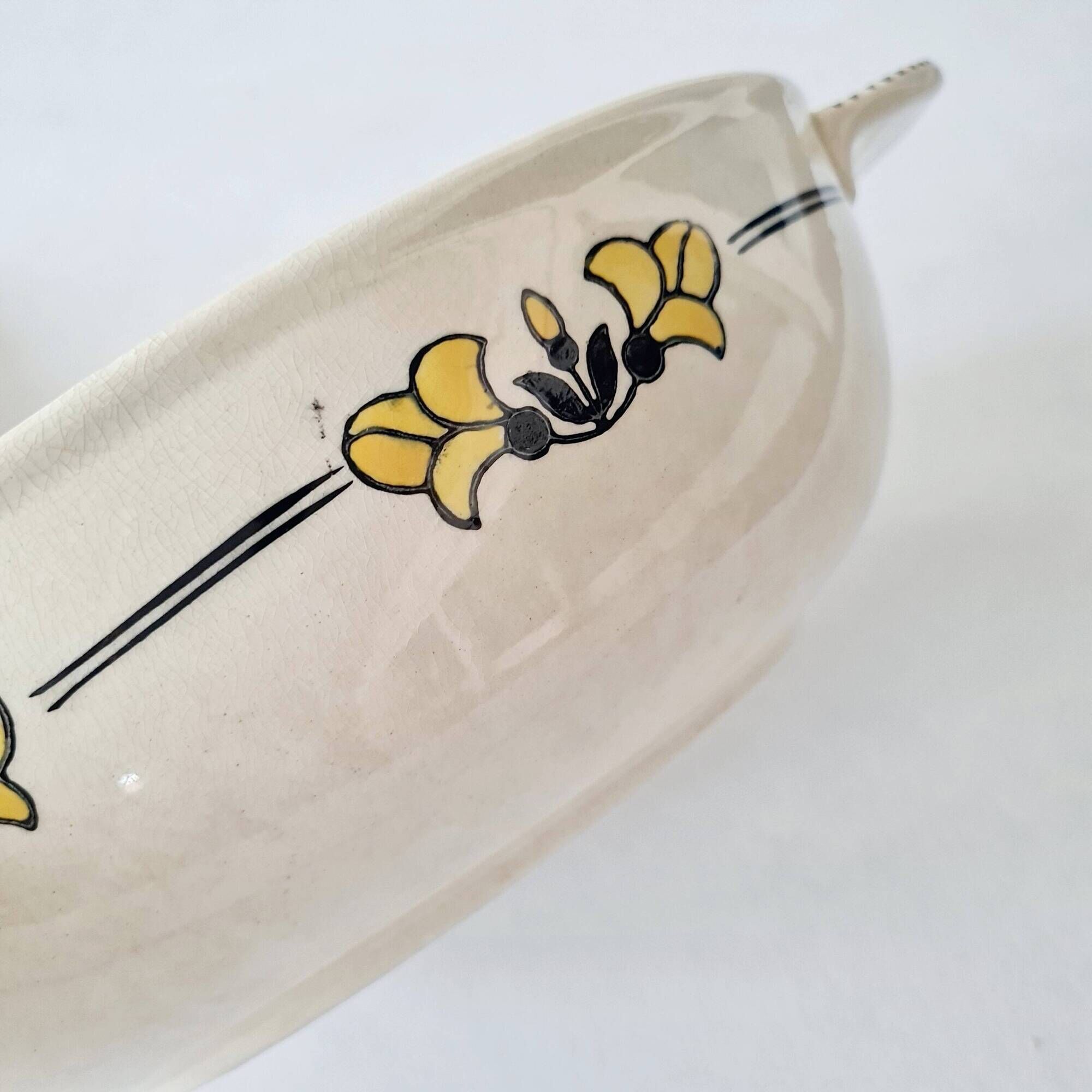 Old oval dish / vegetable dish in ironstone - "Renée" Art Deco model