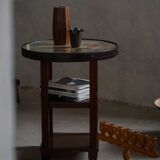 Art Nouveau, round side table with floral glass top, Danish cabinetmaker, 1920s