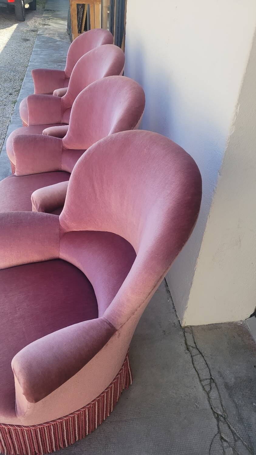 Série de 4 Fauteuils crapauds en velours ancien 1930s