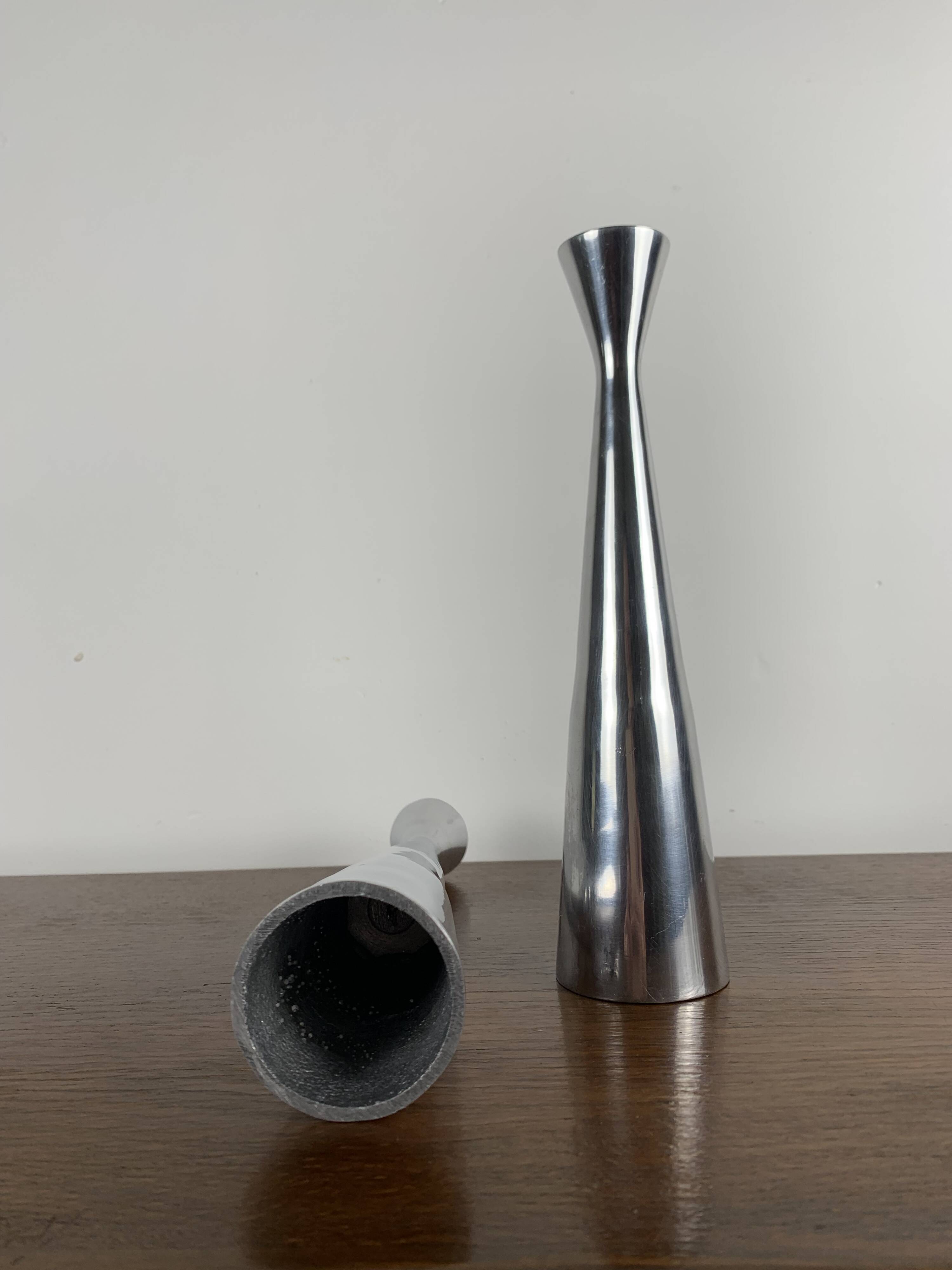 Pair of silver-plated metal candlesticks, Denmark