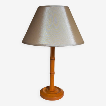 Lampe "bambou" en bois tourné vintage