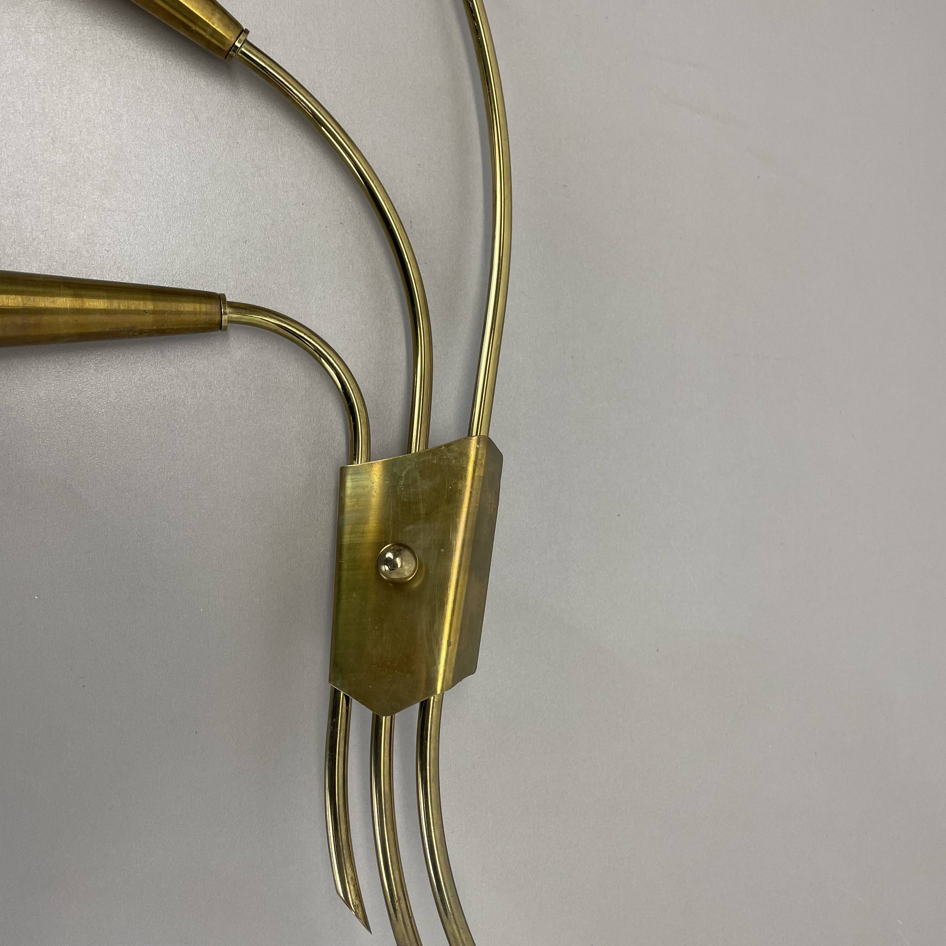 rare minimalist 53cm Brass Stilnovo Style Theatre Wall Light Sconce, Italy 1950s