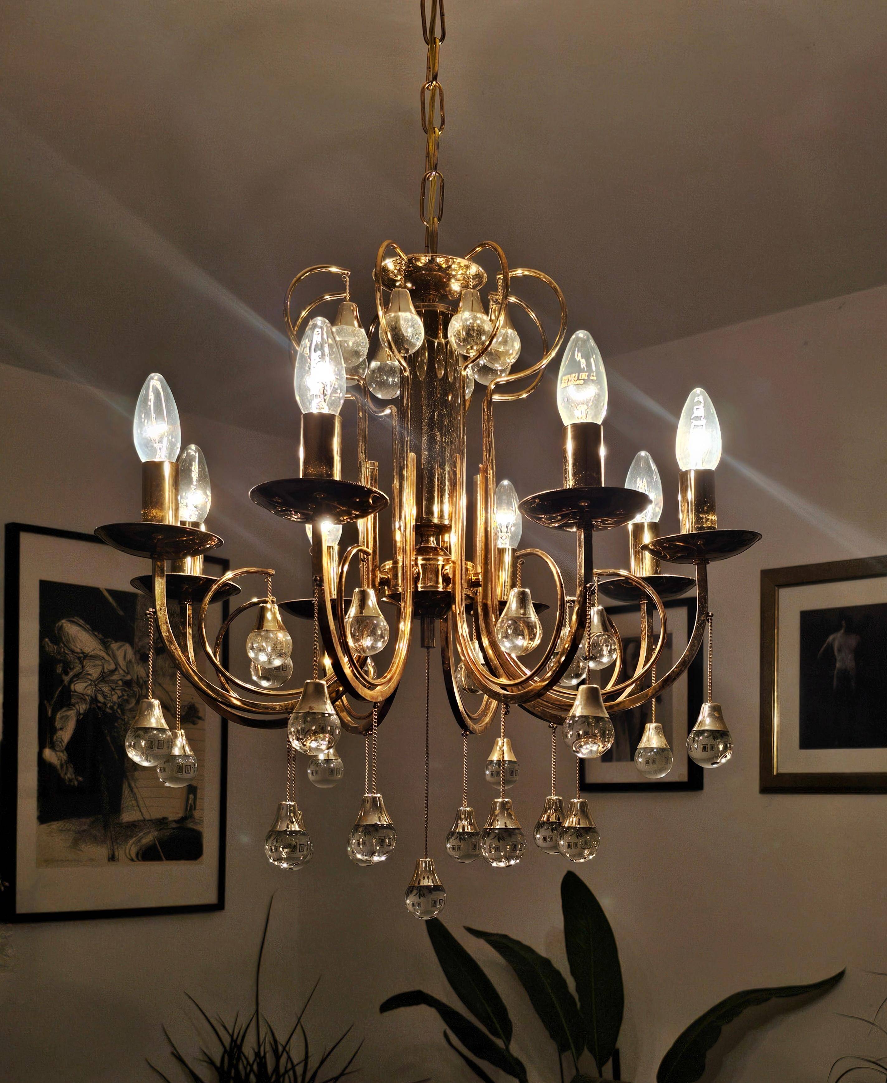 Crystal lustre and gilded bronze Mid Century Gaetano Sciolari 1960s