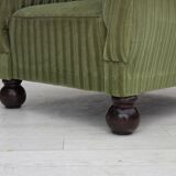 1950s, Danish relax armchair, green furniture velour fabric, ash wood legs.