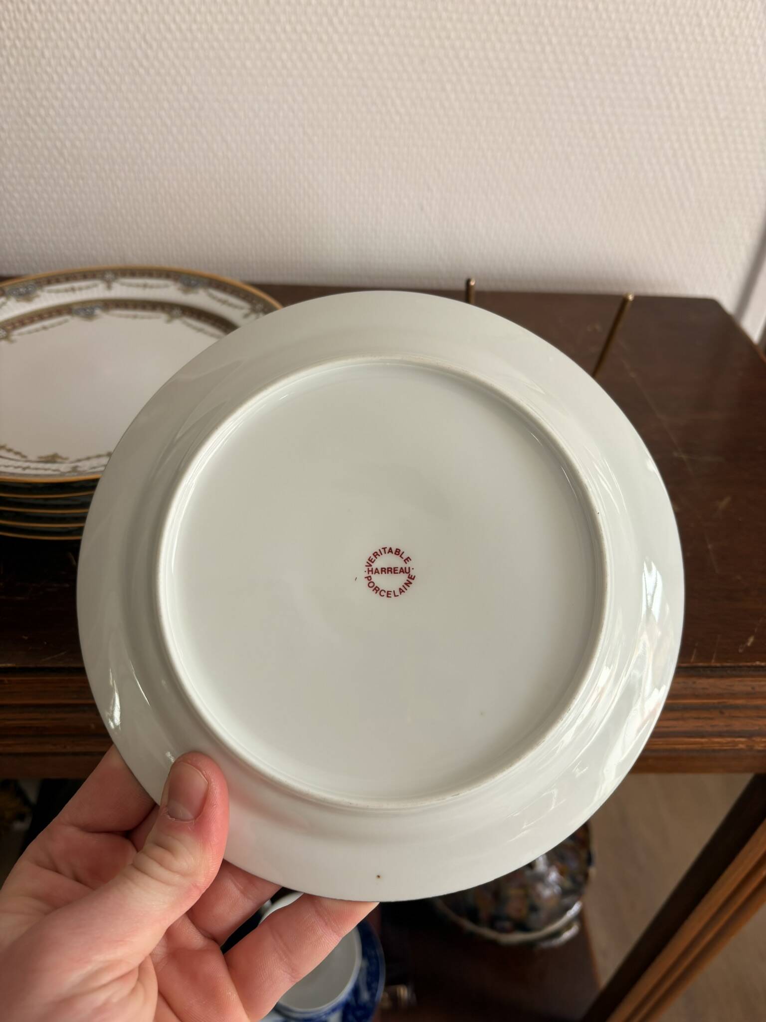 6 Dessert Plates Limoges Porcelain Harreau Fluted Edge Neo-Classical