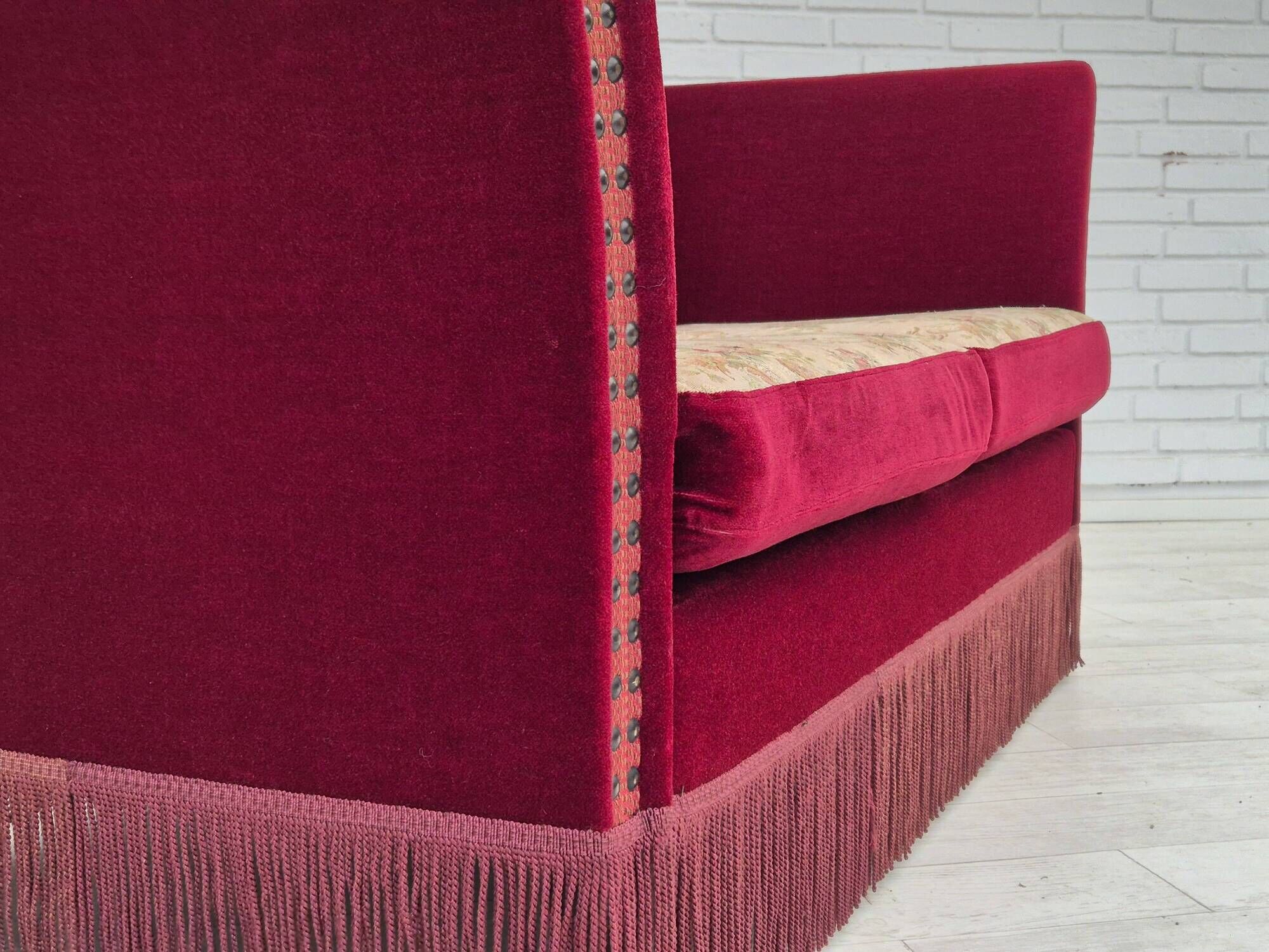 1960s, Danish "Spanish" sofa, original condition, furniture velour, ash wood legs.