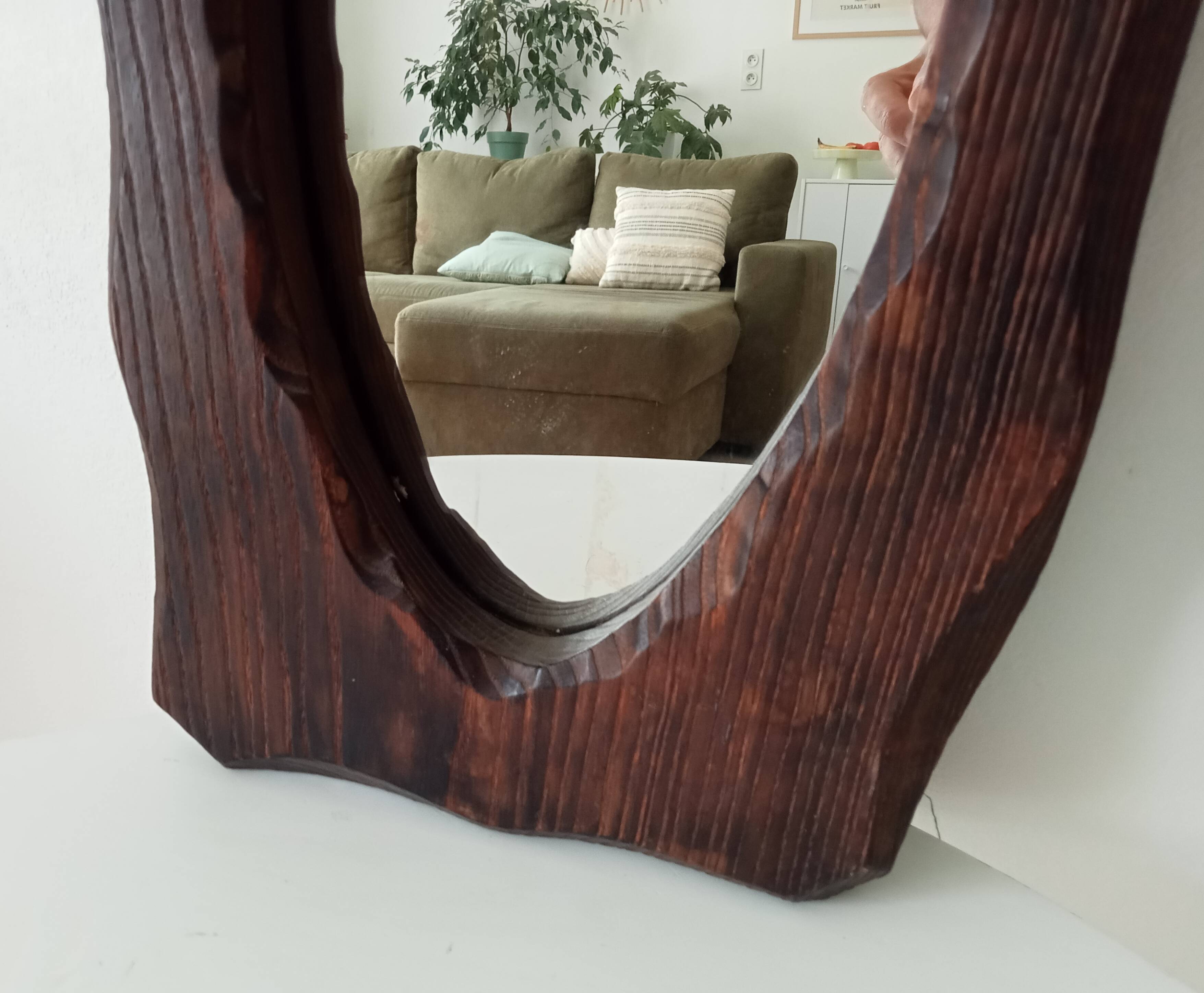Brutalist antique mirror in solid wood from the 1950s/60s.