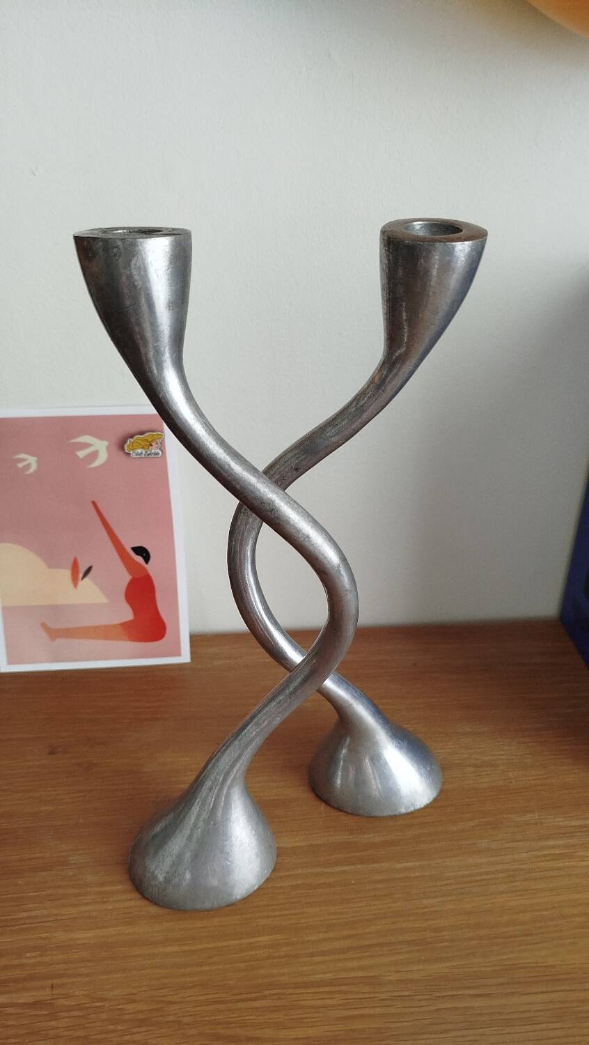 Duo of vintage design metal candlesticks