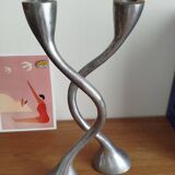 Duo of vintage design metal candlesticks