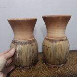 2 stoneware and bamboo pots