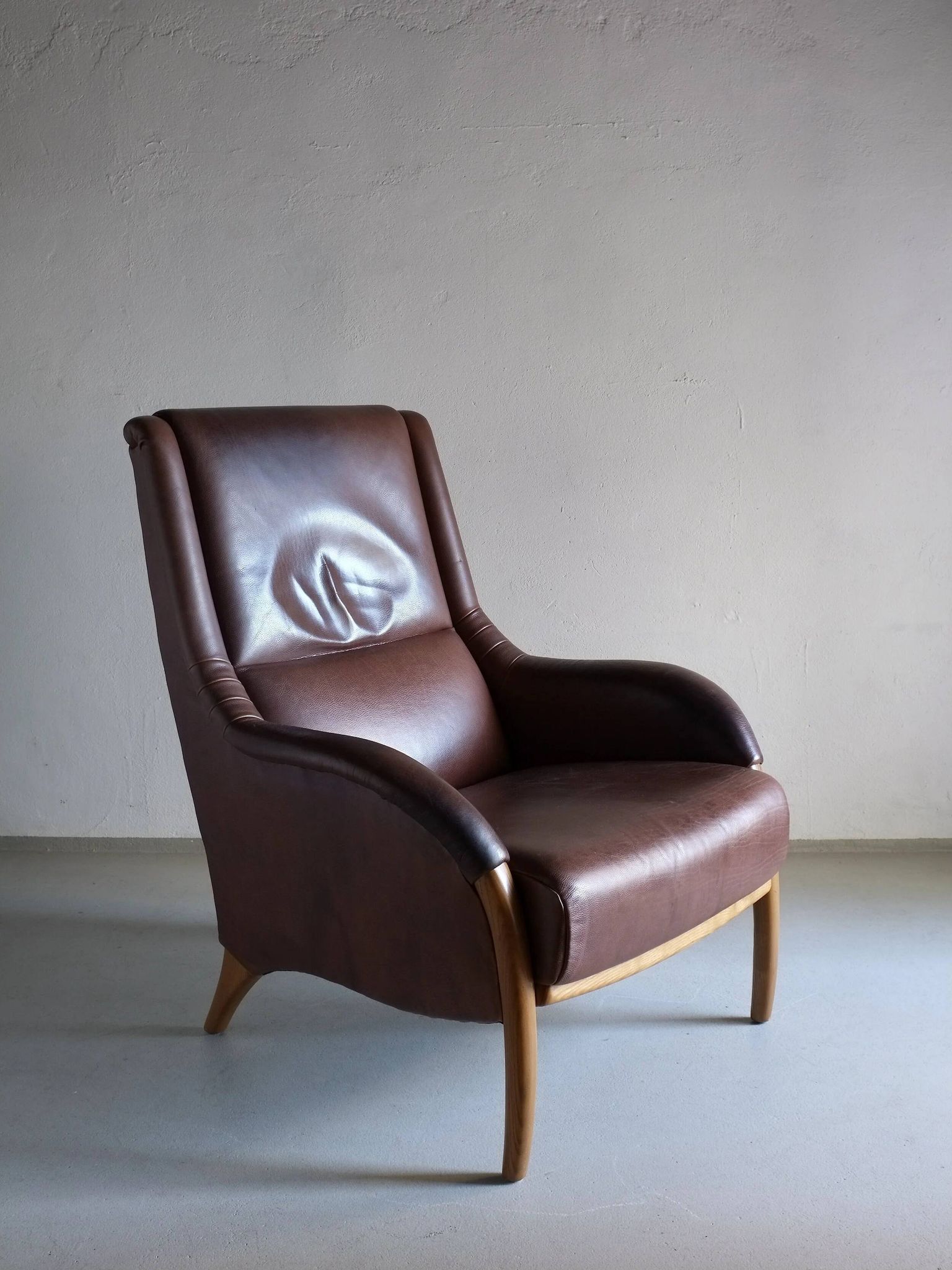 Fauteuil lounge en cuir marron | Pays-Bas | Années 1980