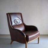 Brown leather lounge chair | Netherlands | 1980s