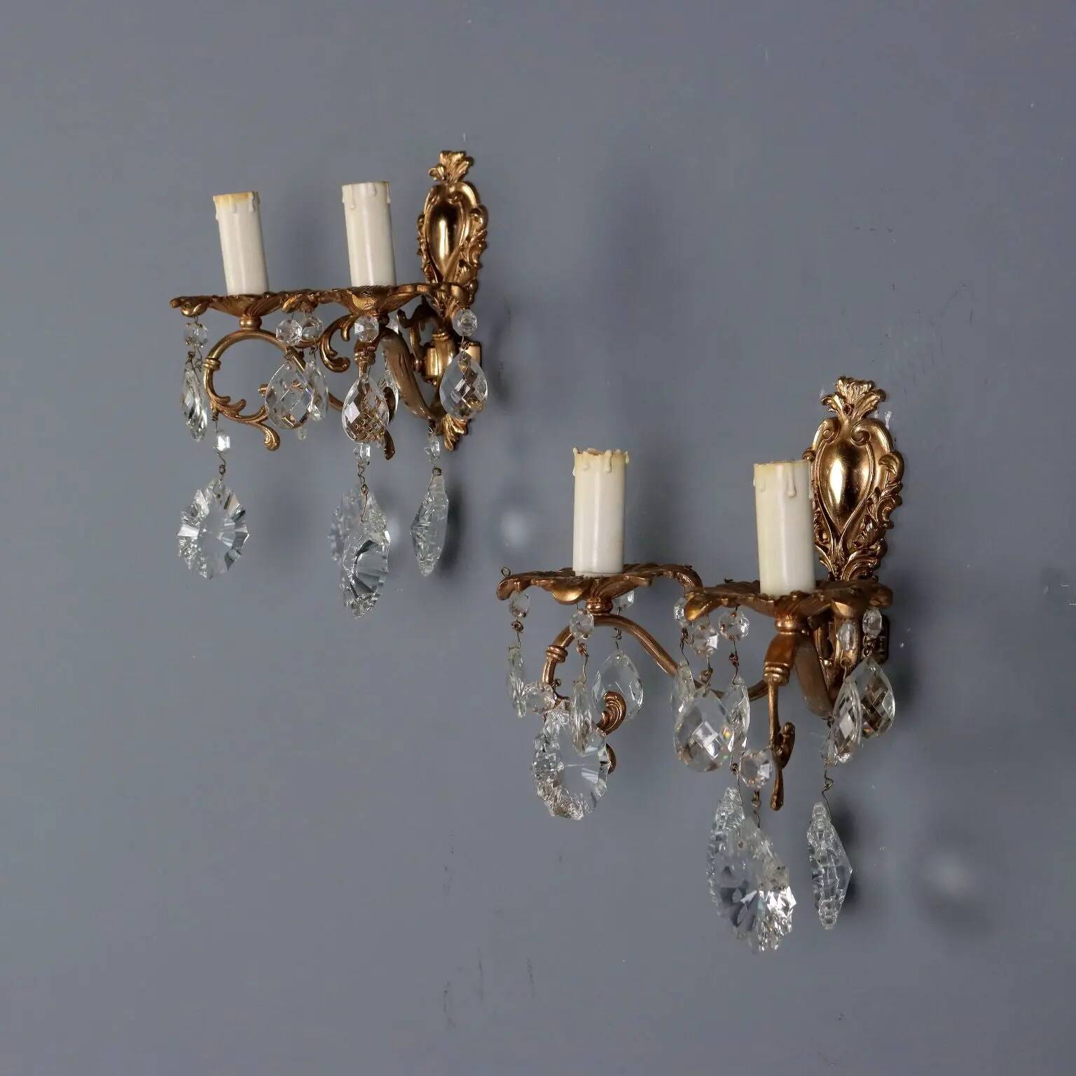 Antique wall sconces in Rococo style, bronze, Italy, 20th century.