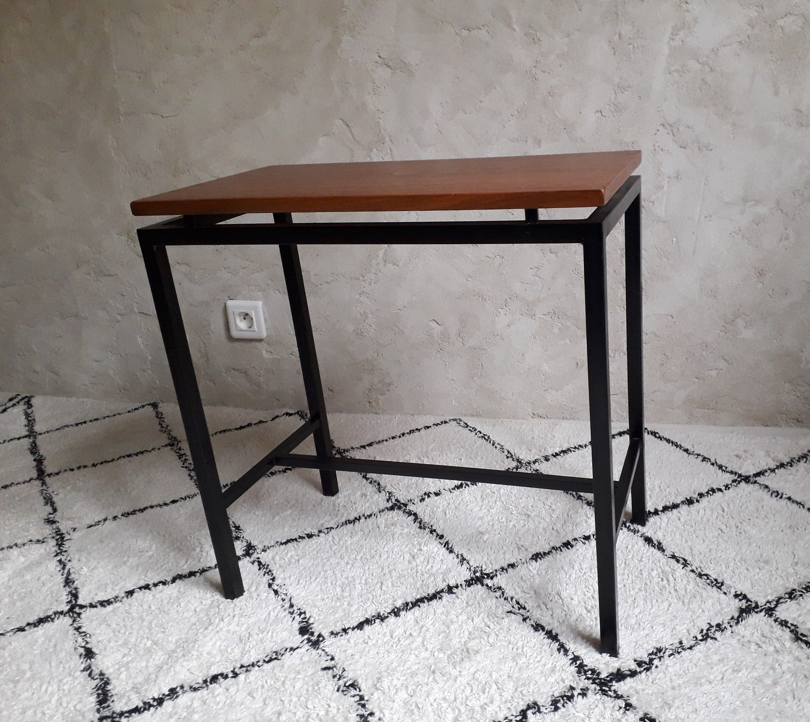 Side table or console teak and vintage metal