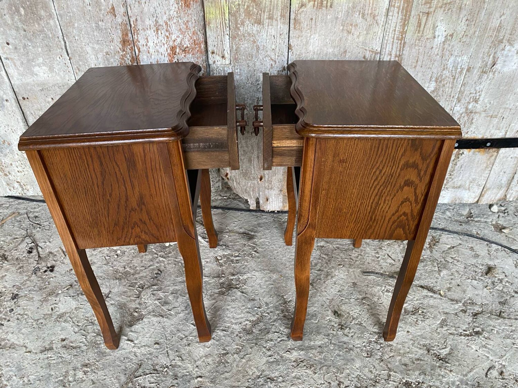 Paire chevet table nuit style louis xv bois tiroir + case vintage