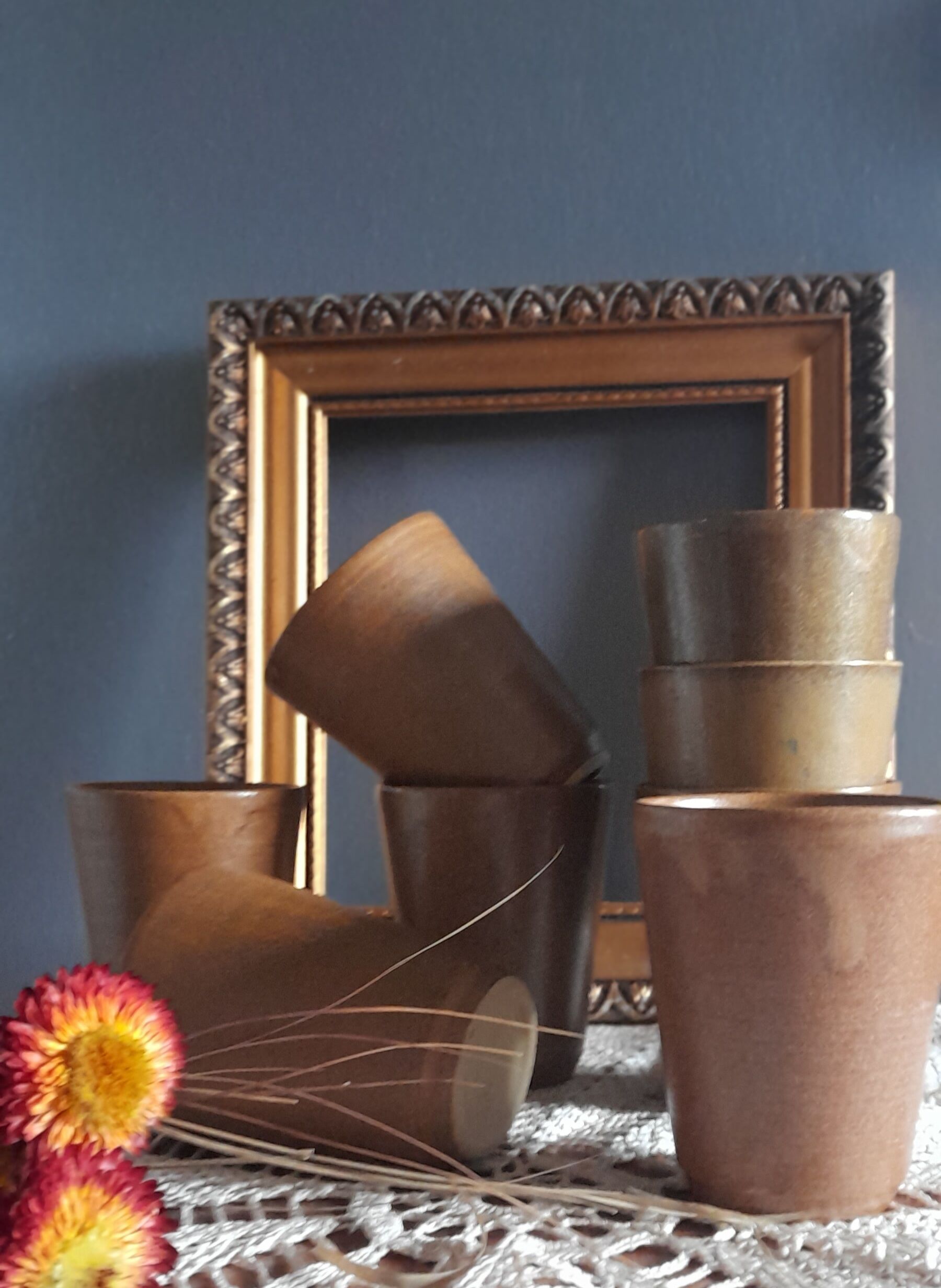 8 cups in Digoin stoneware 1970