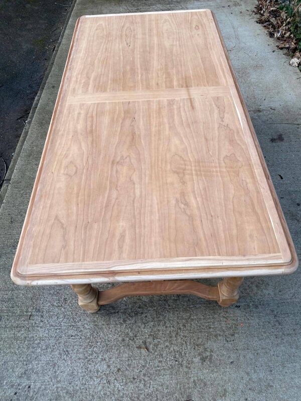 Table de ferme extensible rénovée en bois massif merisier brut 265cm