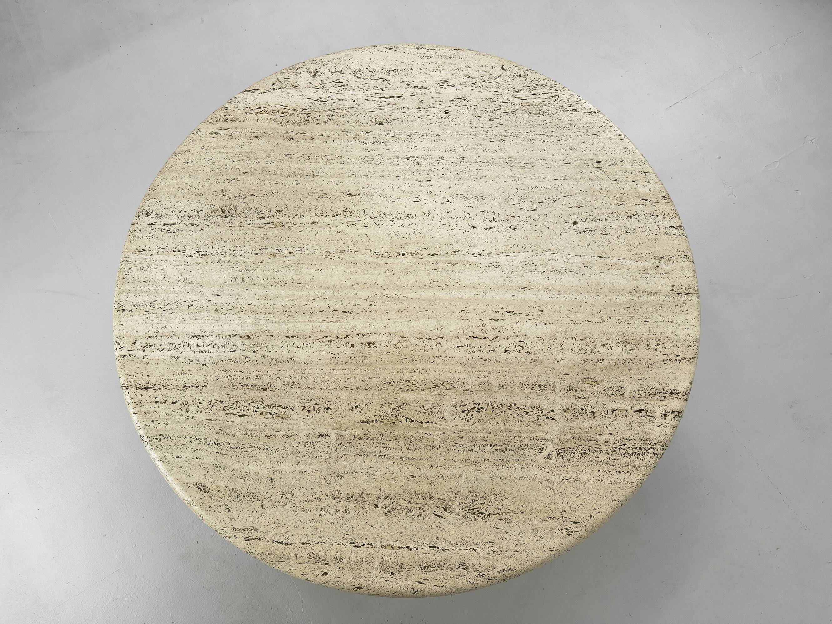 Table basse circulaire vintage en travertin, années 1970