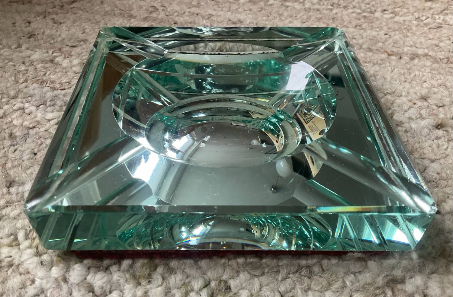 Jean Luce Art Deco ashtray in mercurized Saint Gobain glass