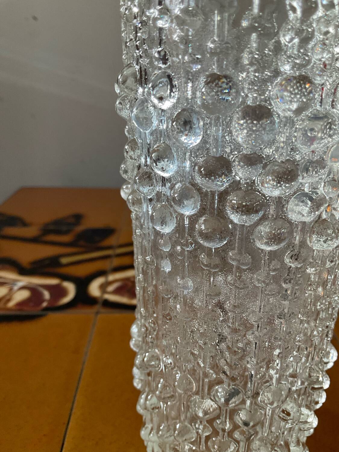 Vintage cylindrical vase with raised dots in molded glass