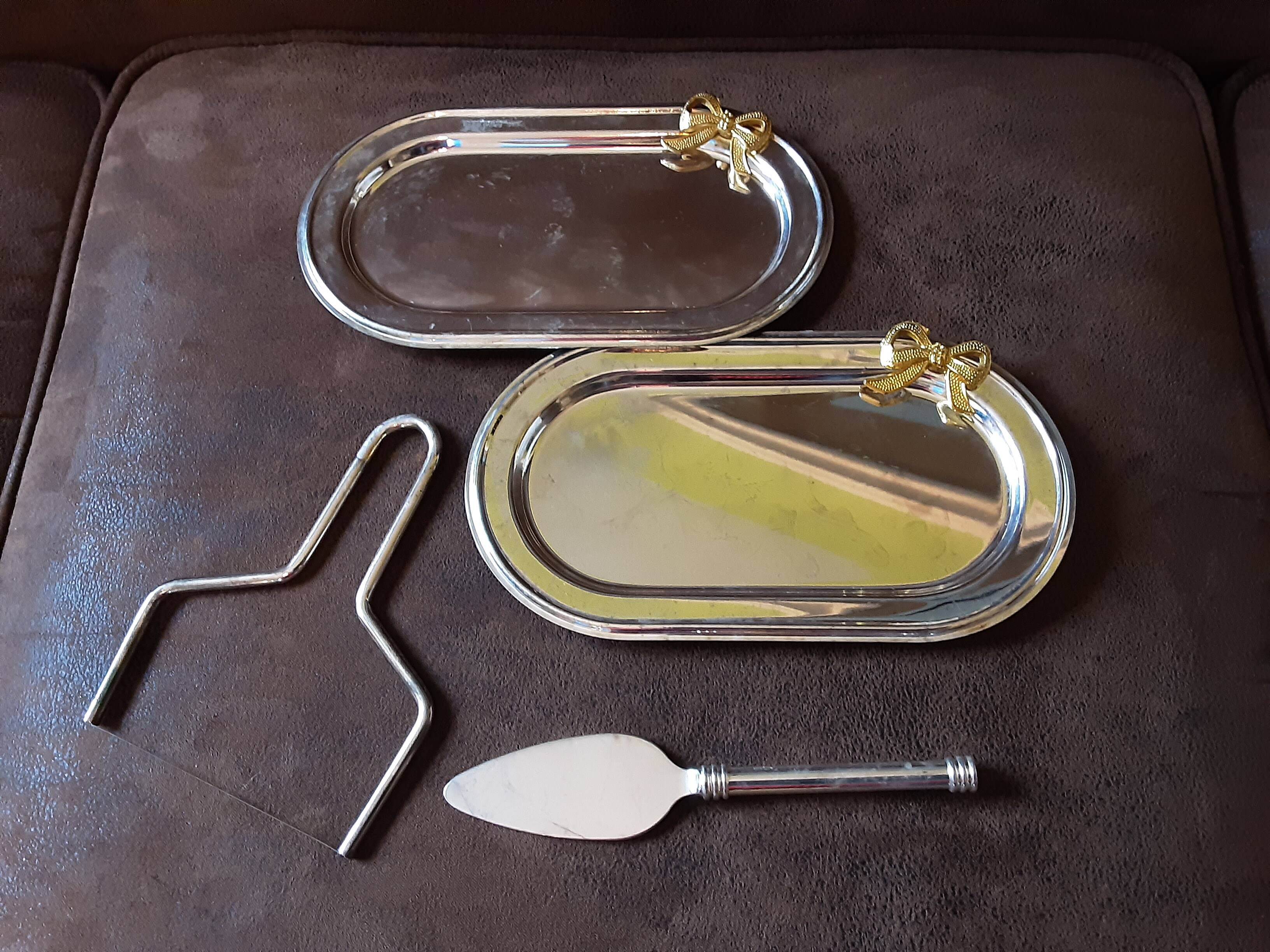 Set of 2 old metal butter dishes