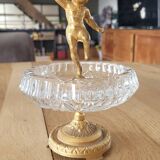 Tray / ashtray on a stand with cherub (glass and gilded metal)