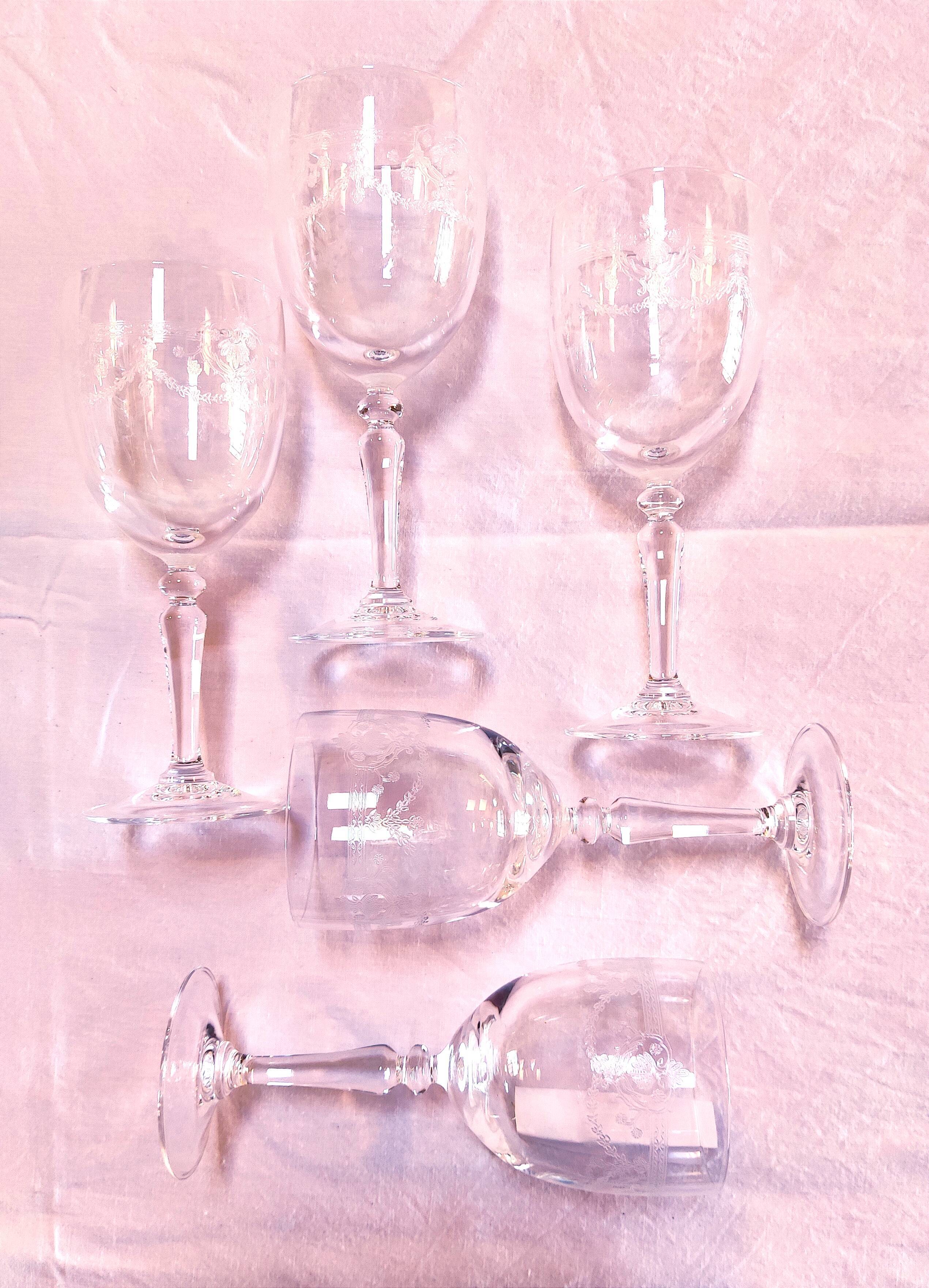 5 crystal stemmed glasses, ancient crystal of Arques,- Dampierre model