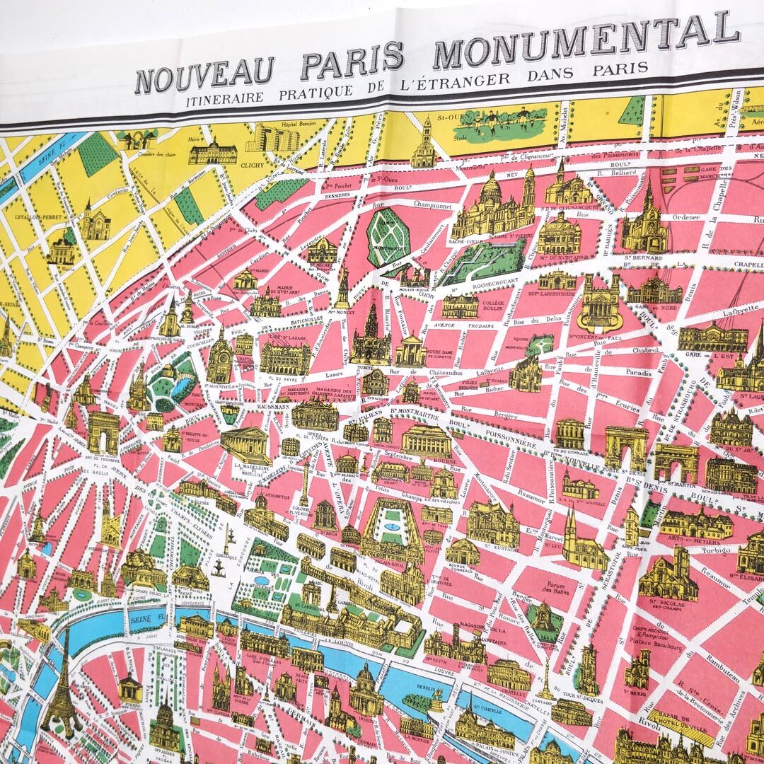 Old map New Paris monumental 75x55cm edition A. Leconte 1960