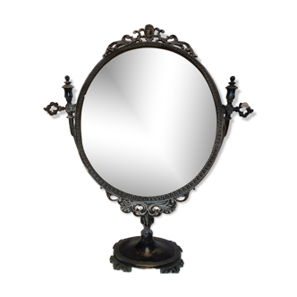 Psyche mirror swivelling on brass foot 35x28cm