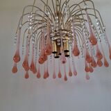 Lustre en cascade de grande taille en verre de Murano rose