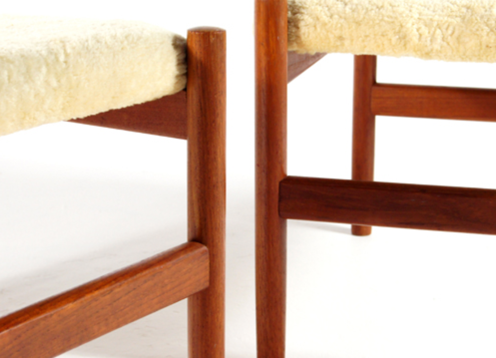 Tabouret en teck laine style danois retro années 60