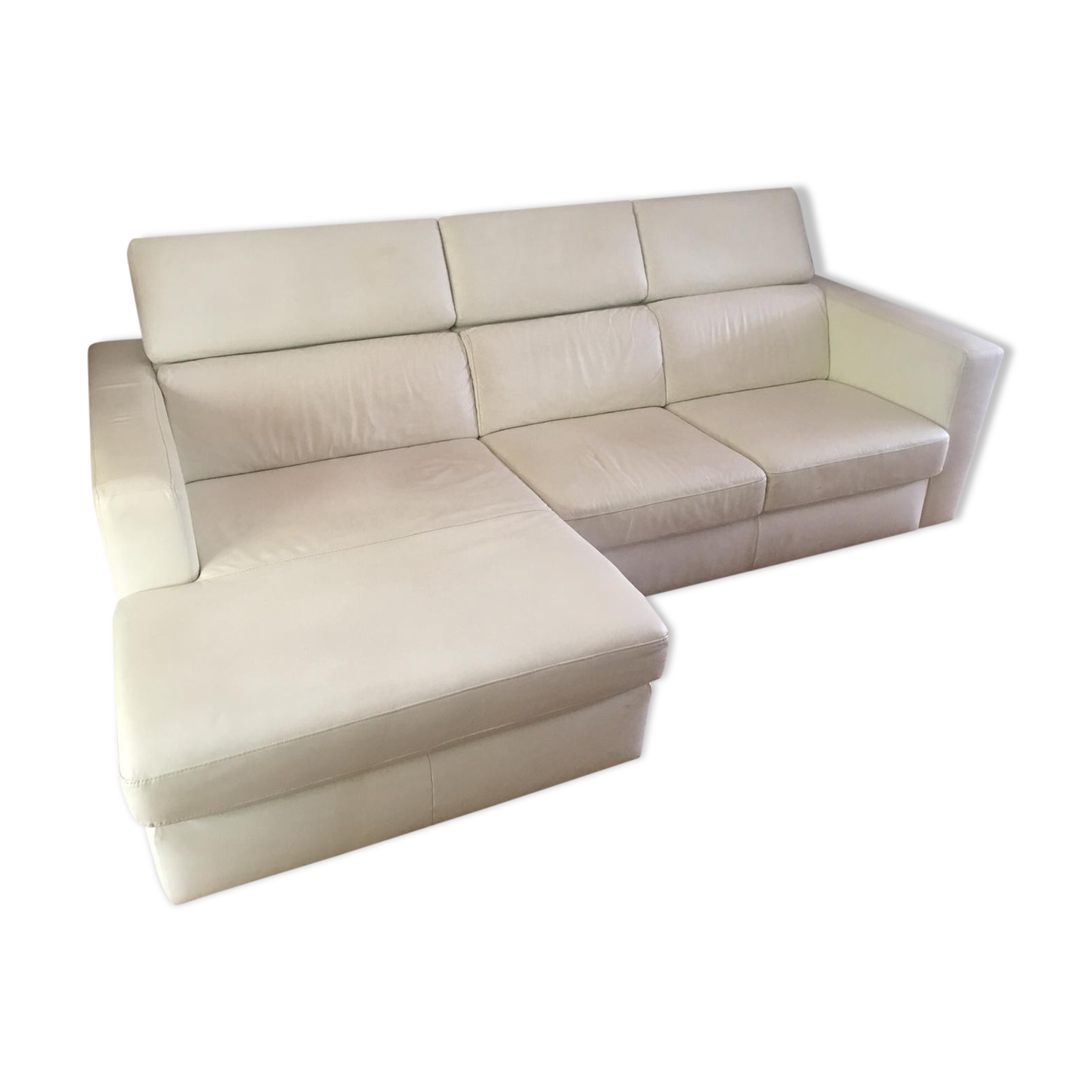 Canapé cuir blanc poltrone sofa plus méridienne et 3 têtières réglables