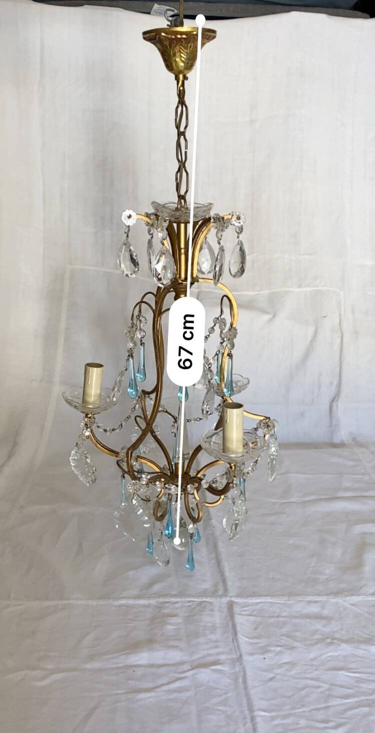 3-light bronze, crystal and Murano glass chandelier