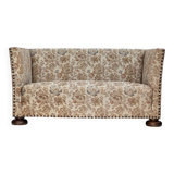 Canapé 2 places danois des années 1950, tissu en beige/marron, bois de chêne.