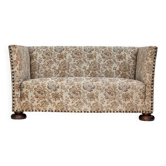 1950s, Danish 2-seater sofa, beige/ brown furniture fabric, oak wood.