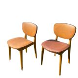 Pair of Scandinavian wood and leather chairs, Circa 1960