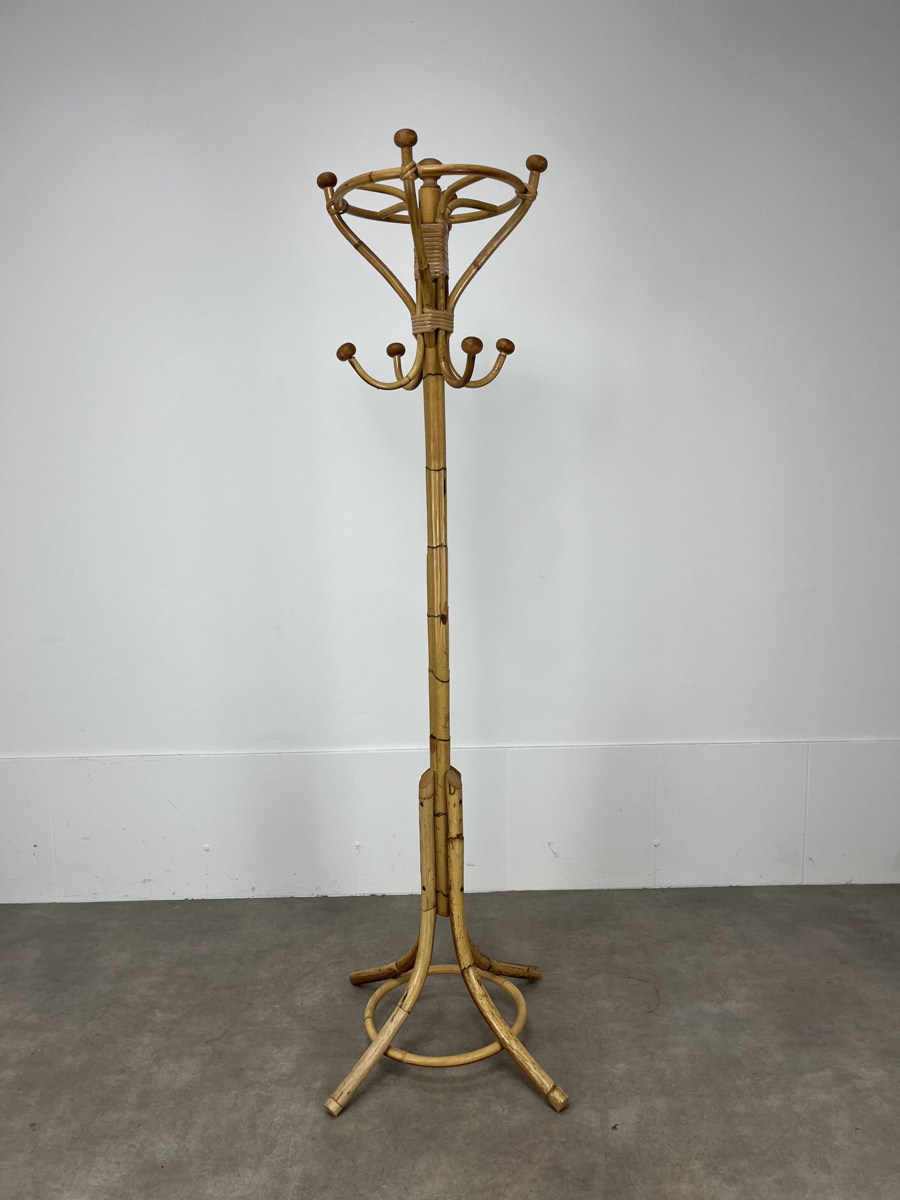 Vintage rattan parrot coat rack