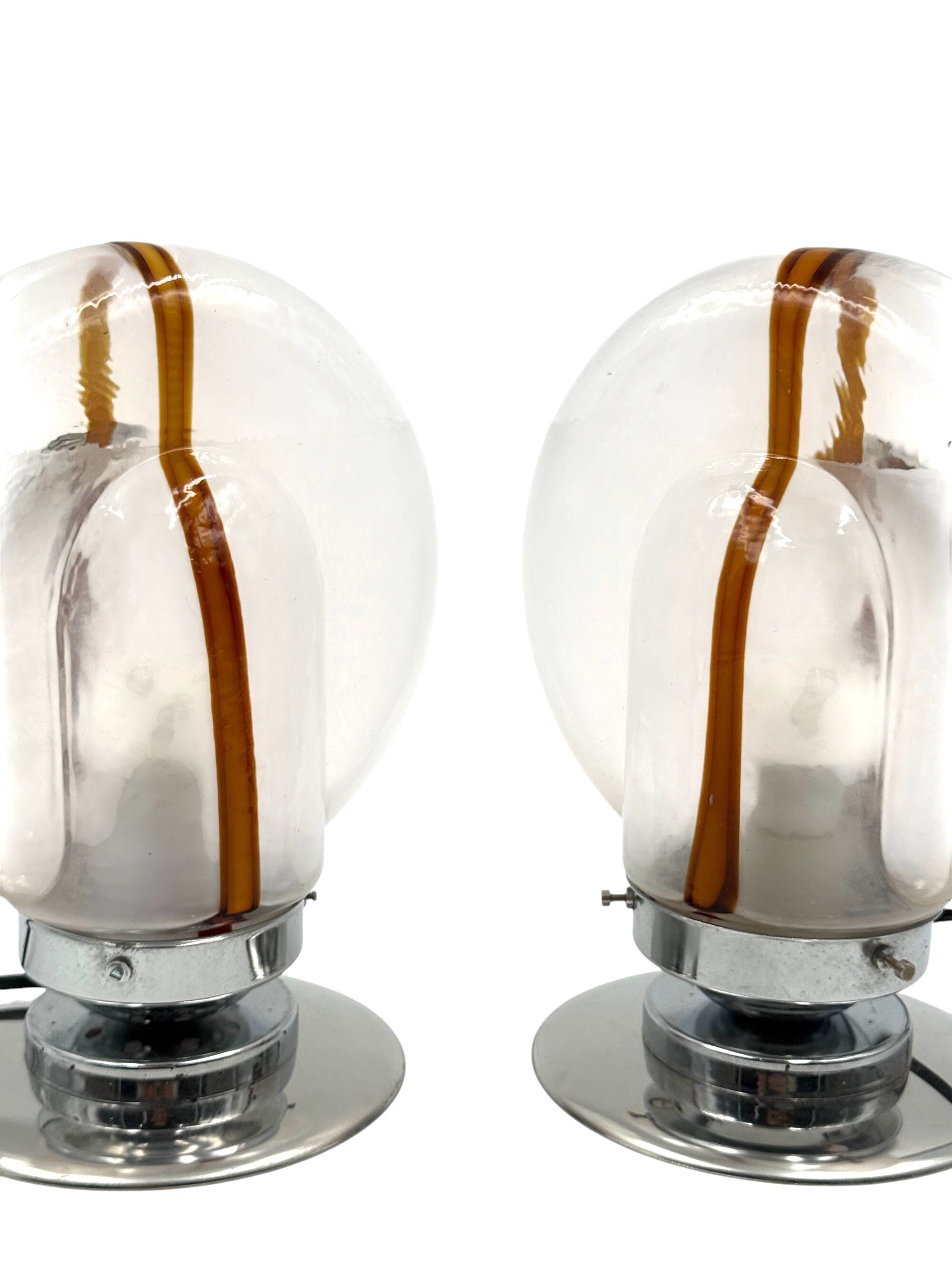 Toni Zuccheri, Set of 2 of Murano glass lamps, Mazzega, Murano Italy 1970