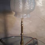 Large brass lamp and its moulded glass in the shape of a bell, art deco style 1930 electrici