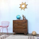 Commode chiffonnier semainier vintage 1950/1960 - rétro - 4 tiroirs - pieds compas - chêne