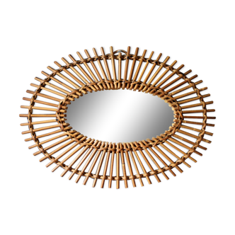 Miroir rotin soleil vintage 44x61cm