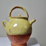 Small vintage pale yellow enamelled terracotta goat jug